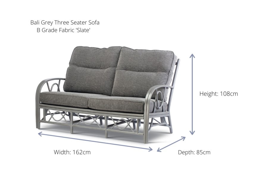 Grey Wash Wash Belo Cane Conservatory 3 seater Sofa.