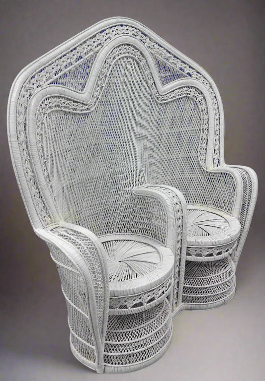 White Wicker Rattan Peacock Loveseat.