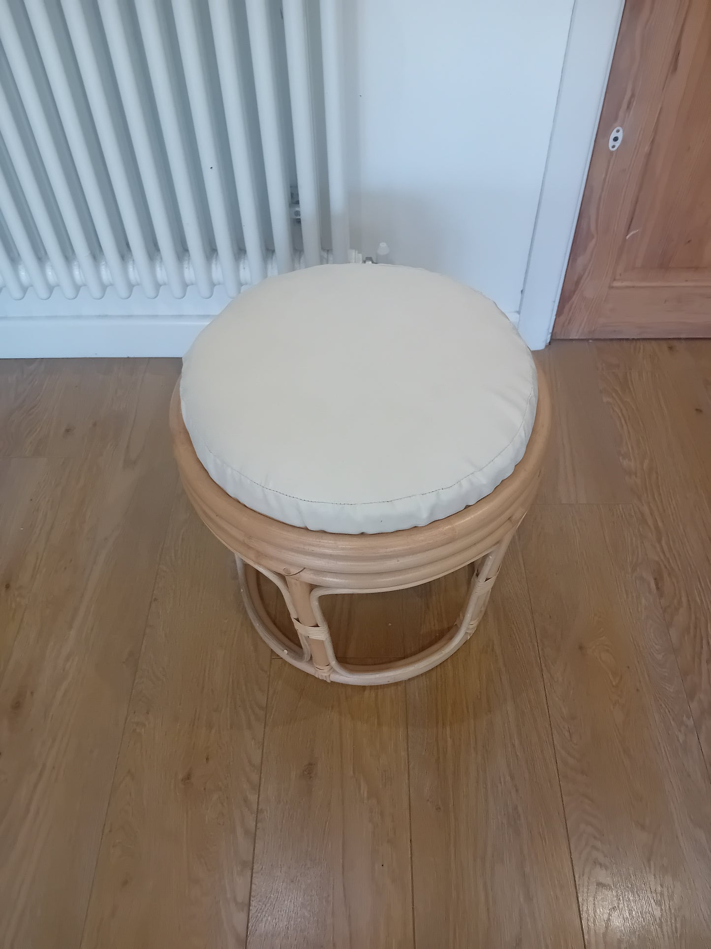 REF: O'Brien Natural Wash Serena Cane and Wicker pair of Conservatory Chairs and 1x Papasan Stool with poppies Natural Cushions.