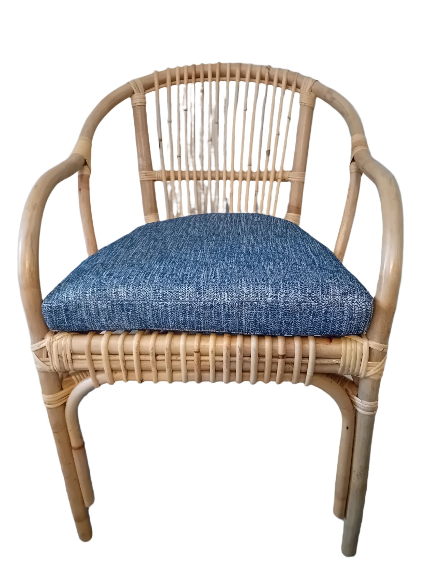 Rio Cane + Wicker/Rattan Conservatory Chair with Navy Blue seat pad.