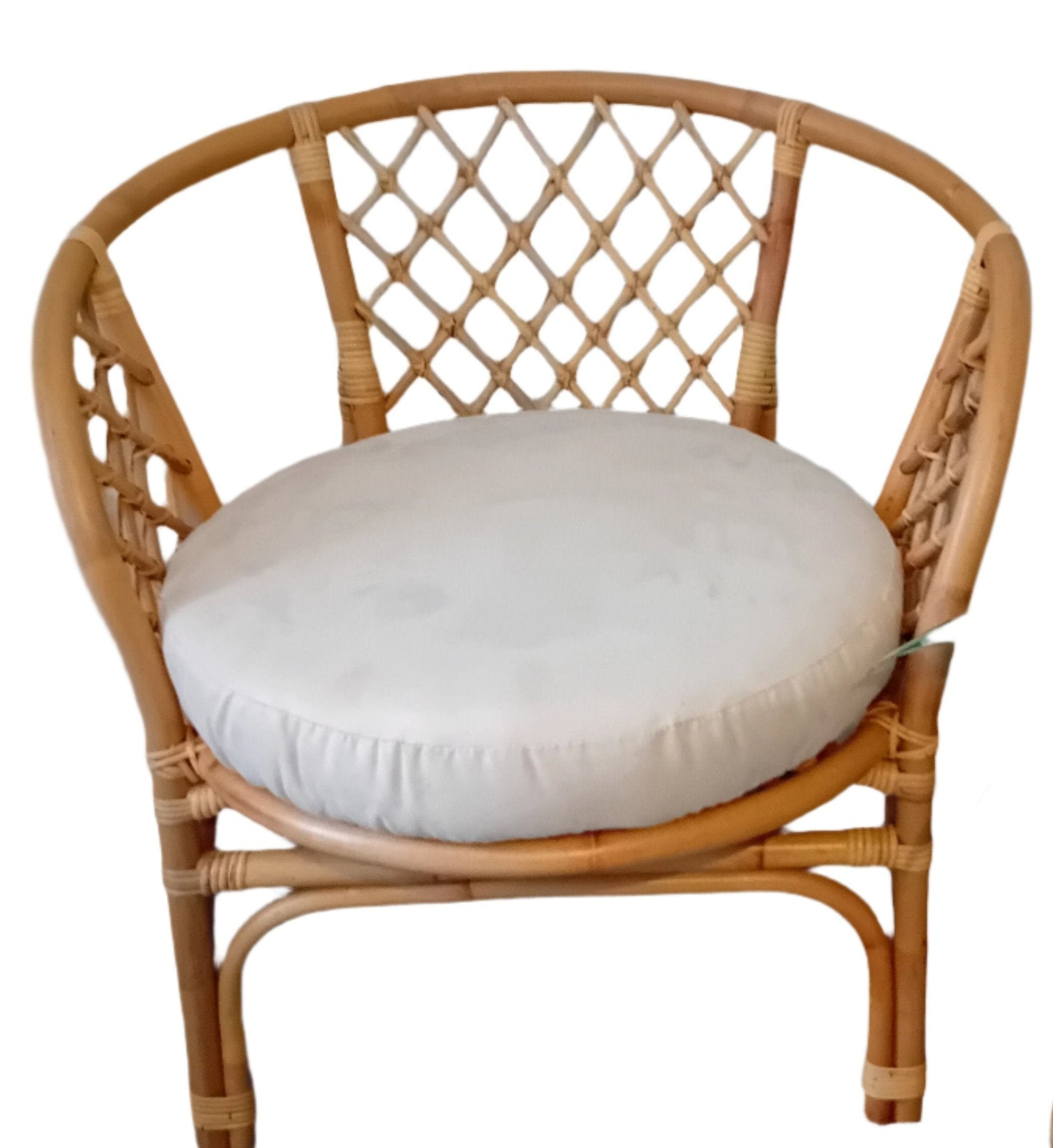 Cane and Wicker/Rattan Bahama Conservatory Chair, with a Cream Faux Suede Seat cushion.