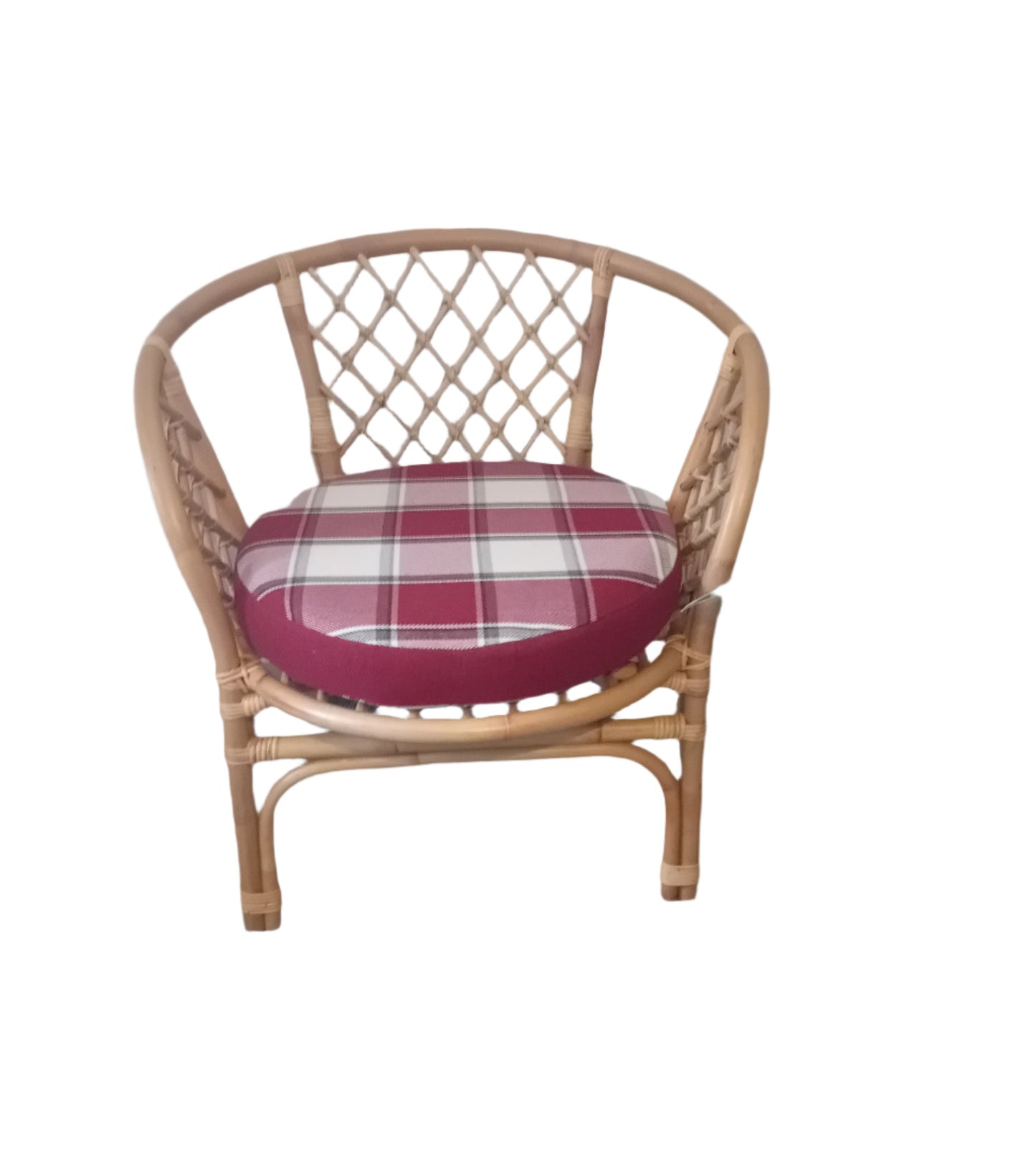 Cane and Wicker/Rattan Bahama Conservatory Chair, with a Rose Check Plain Seat cushion.