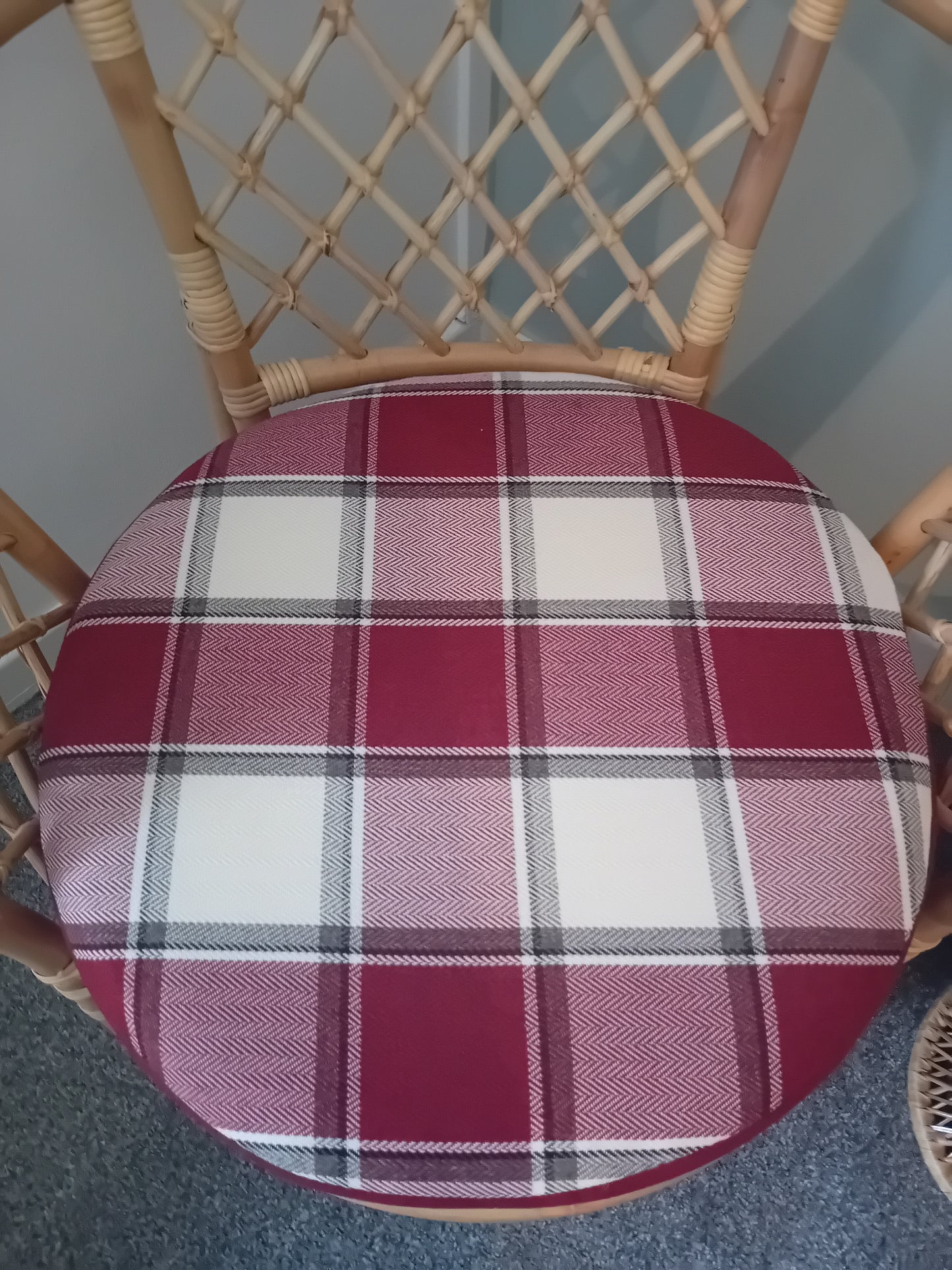 Cane and Wicker/Rattan Bahama Conservatory Chair, with a Rose Check Plain Seat cushion.