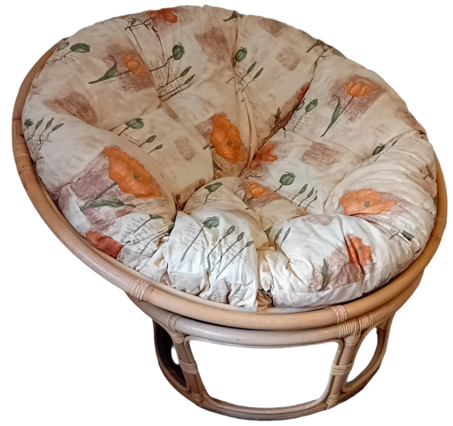 Cane Papasan Conservatory Chair with Poppies Natural Cushion.