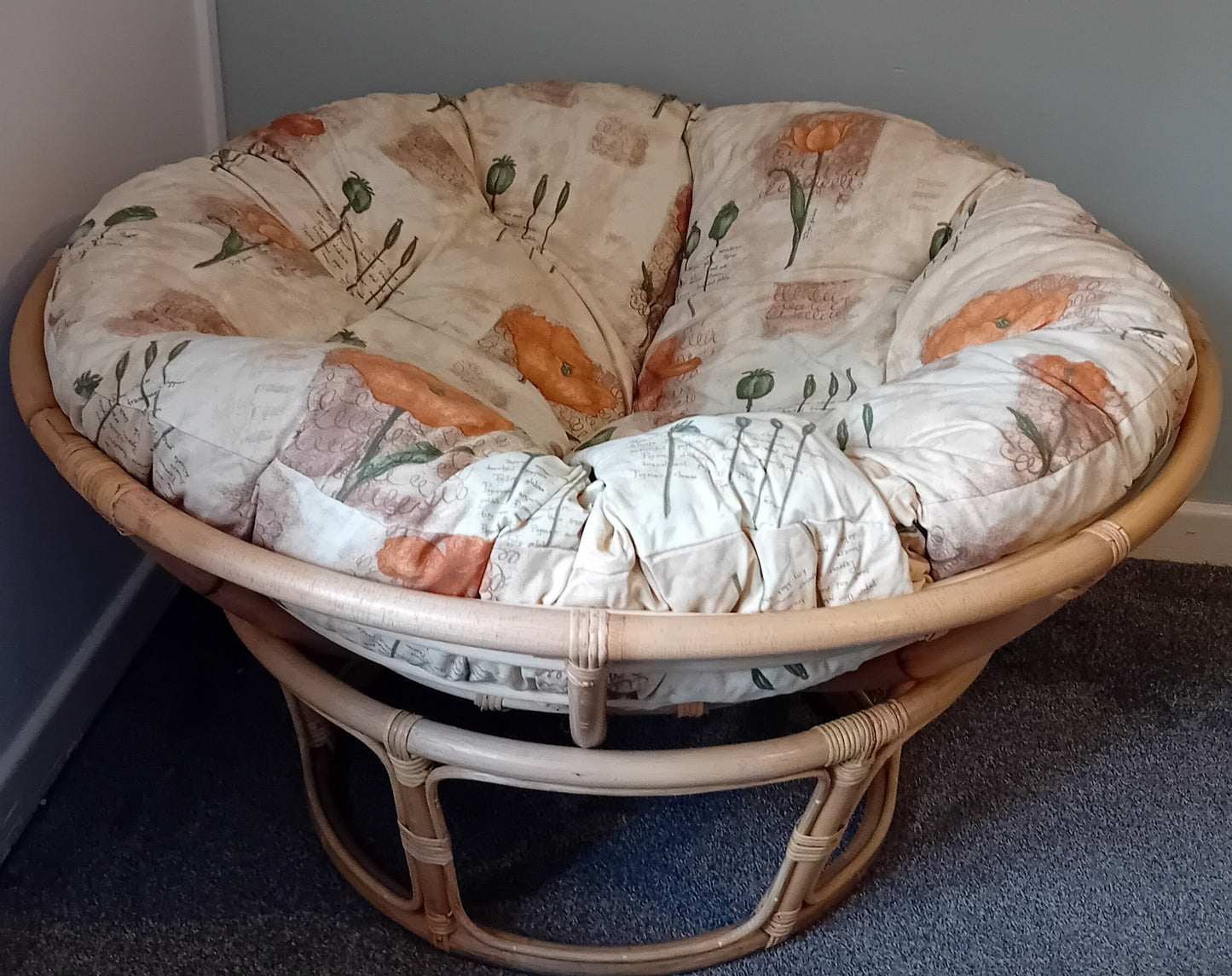 Cane Papasan Conservatory Chair with Poppies Natural Cushion.