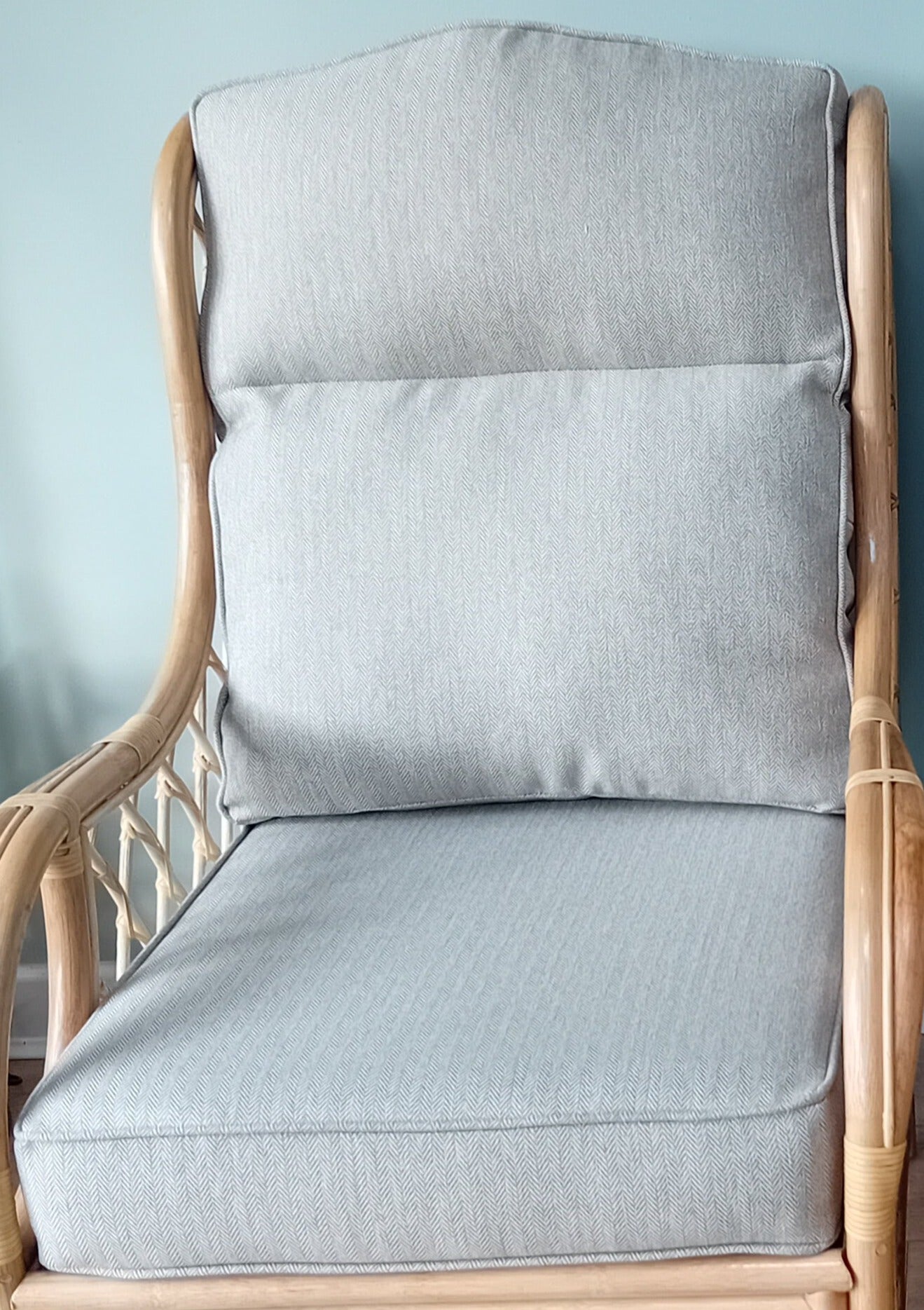 Natural Cane and Wicker Rattan Melton Conservatory Pair of Chairs. With Jersey Plain Cushions.