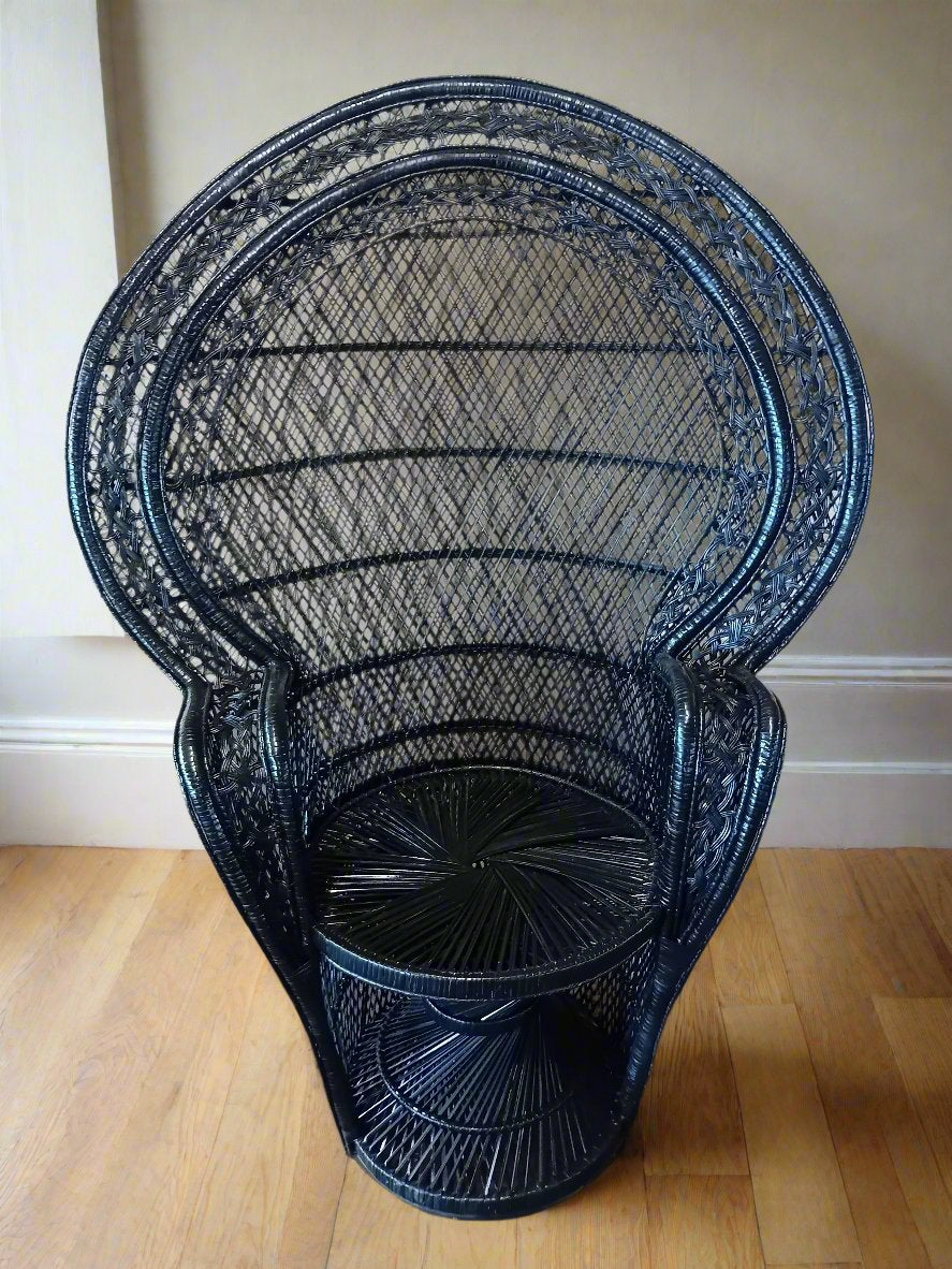 Black Wicker Regal Peacock Chair.