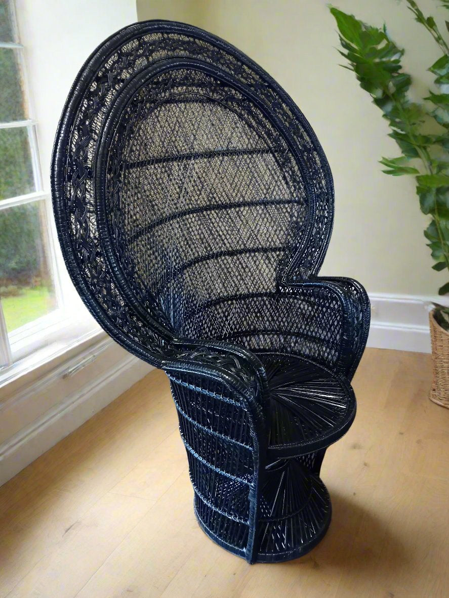 Black Wicker Regal Peacock Chair.