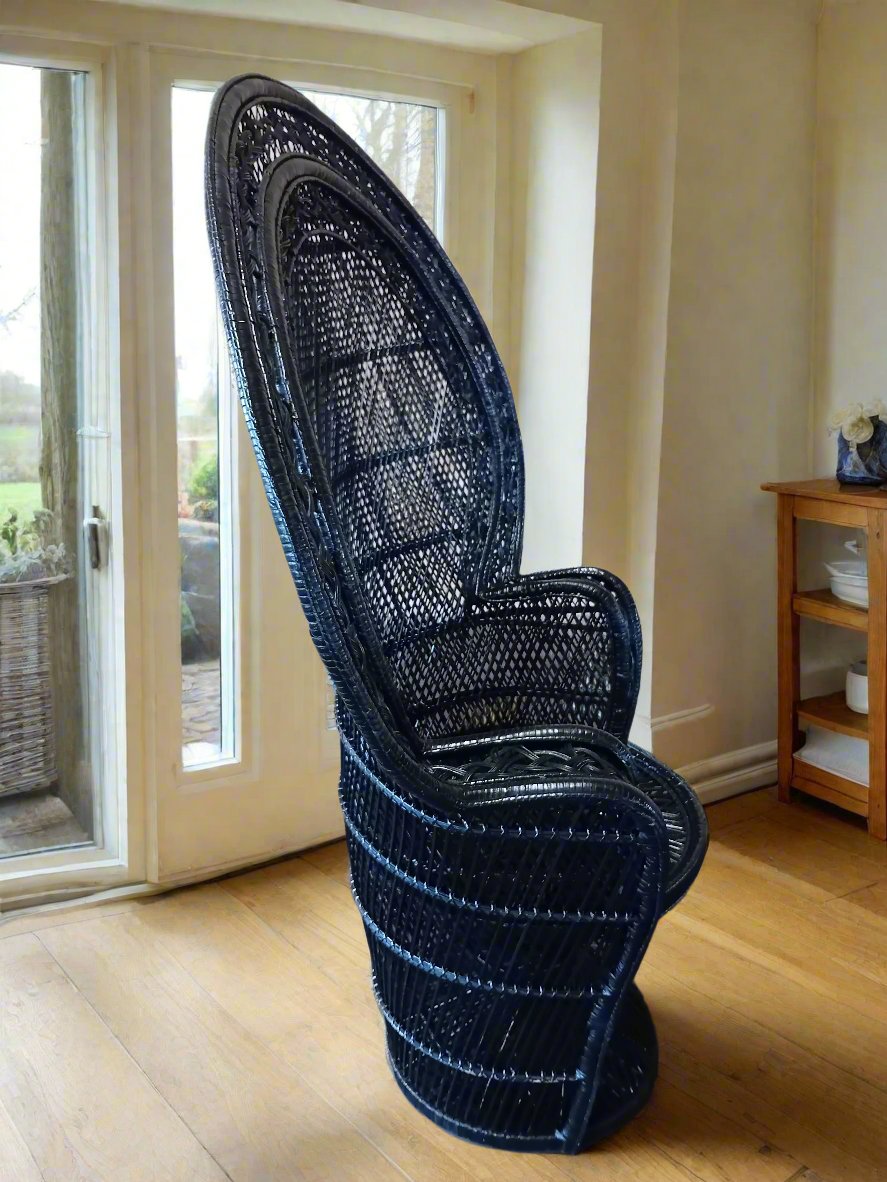 Black Wicker Regal Peacock Chair.