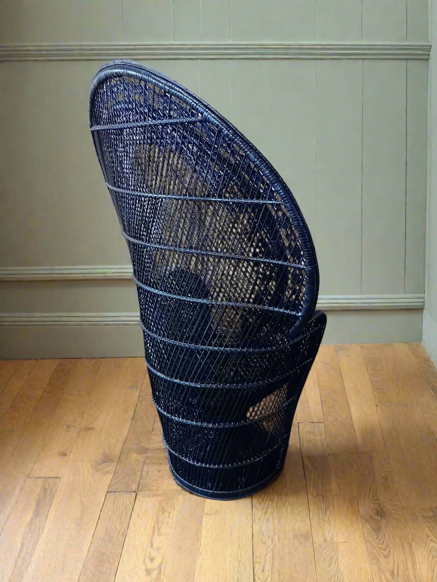 Black Wicker Regal Peacock Chair.