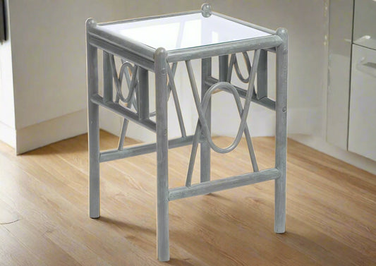 Grey Wash Cane Conservatory Belo Lamp Table.