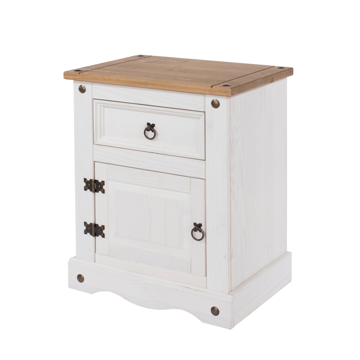 White Waxed Pine. 1 Door 1 Drawer Bedside.