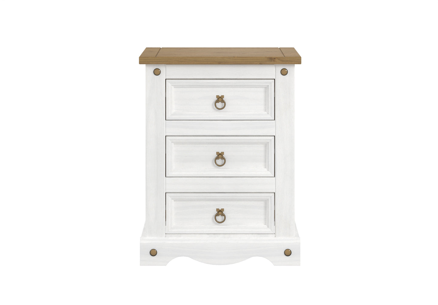 White Waxed Pine Furniture. 3 Drawer Bedside.