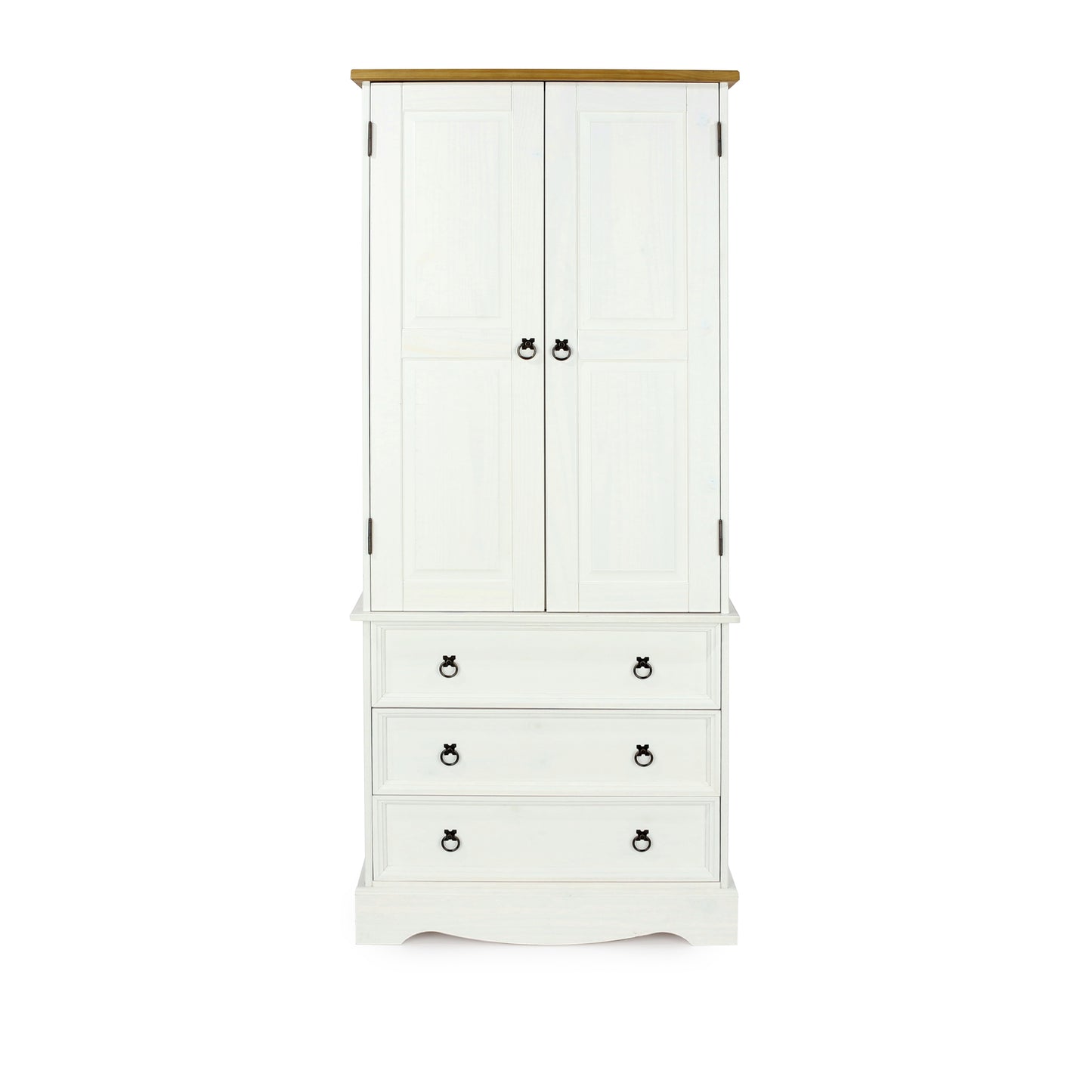 White Waxed Pine Furniture. 2 Door 3 Drawer Wardrobe.