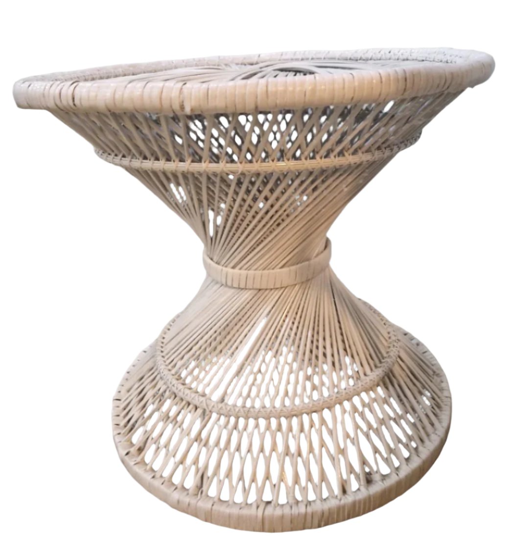 White Wicker/Rattan Twist Base Table Side View.