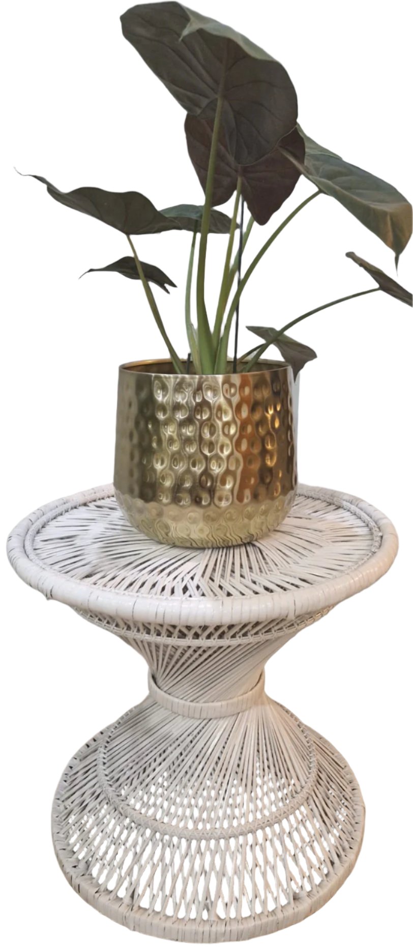 White Wicker/Rattan Twist Base Table.