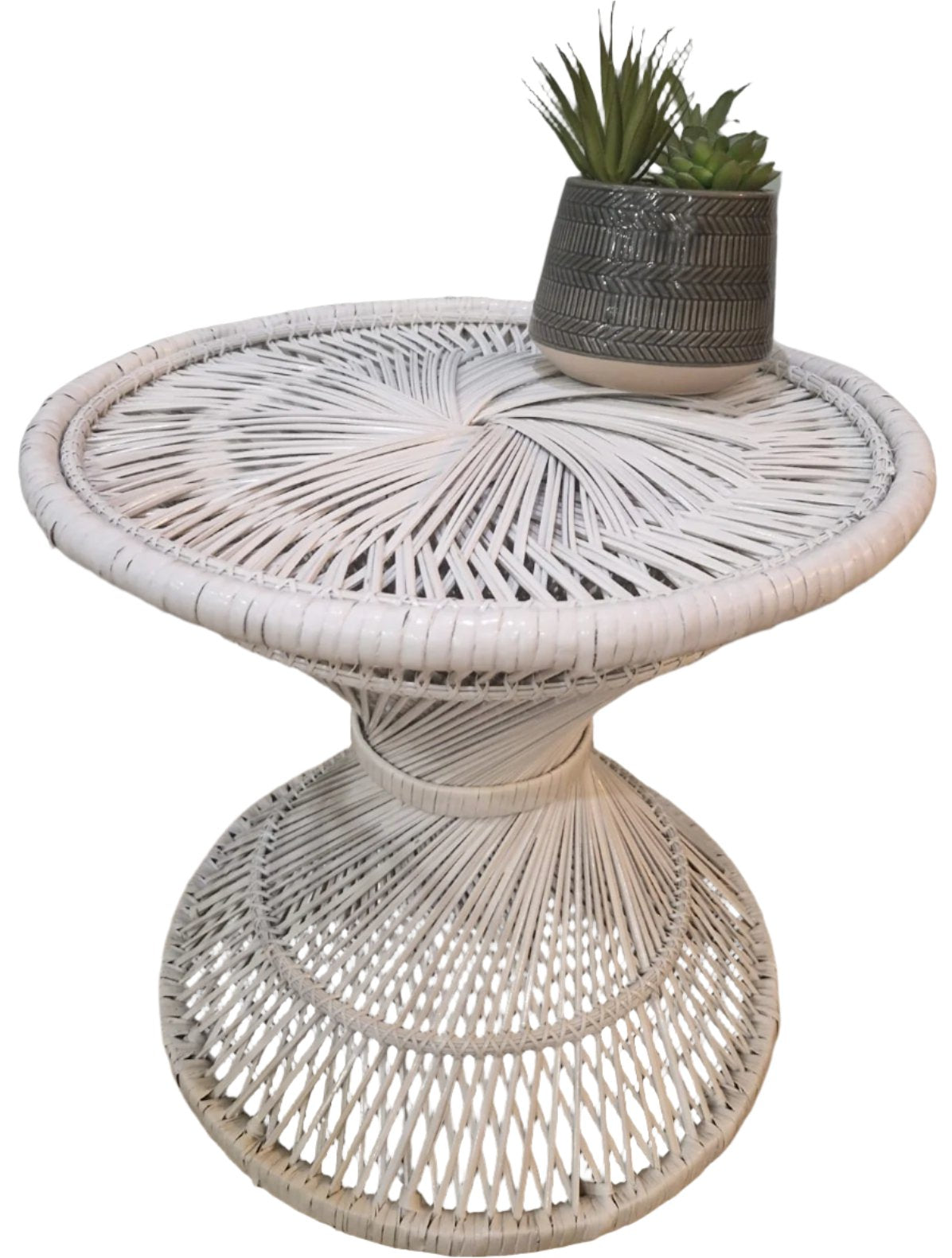 White Wicker/Rattan Twist Base Table