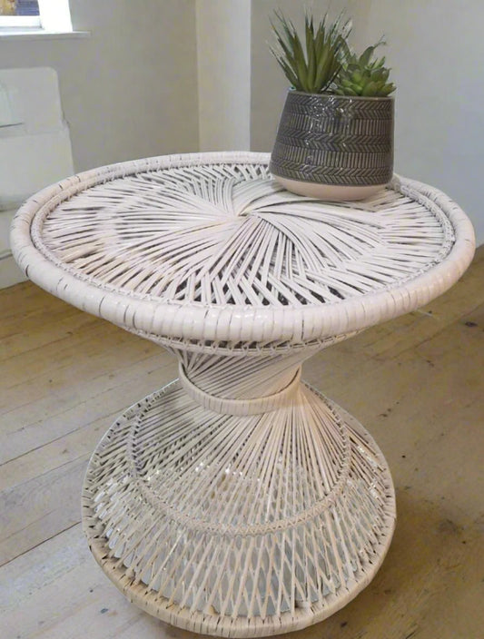 White Wicker/Rattan Twist Base Table