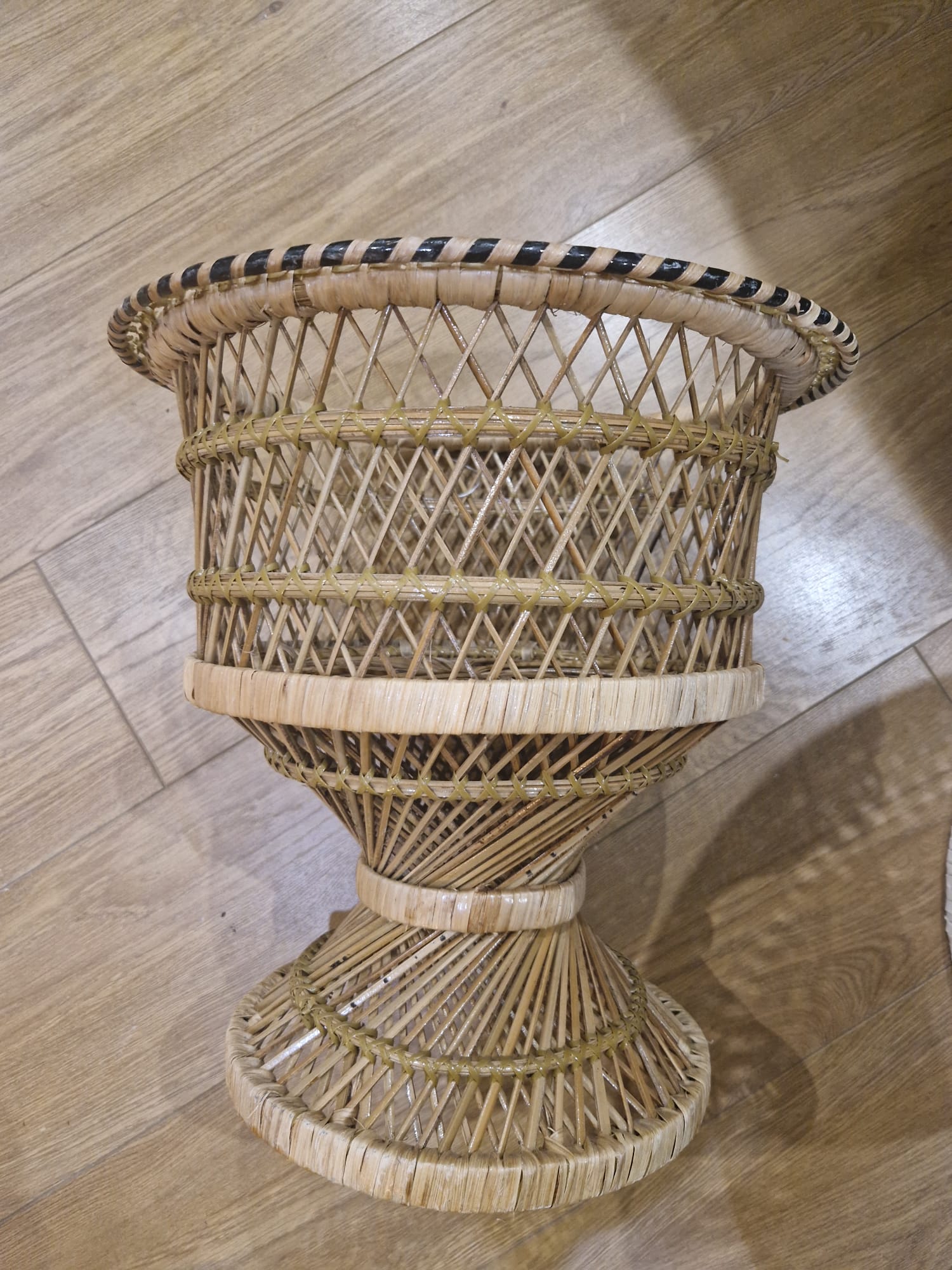 Natural Wicker, Natural Rattan Vase planter. Side view.