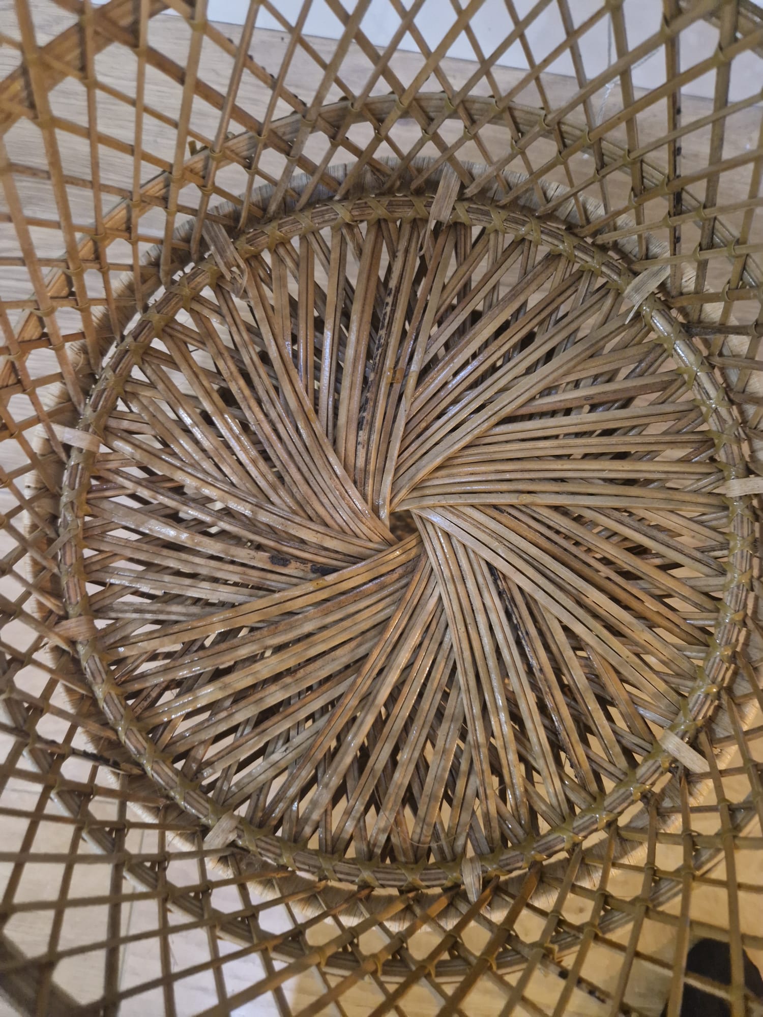 Natural Wicker, Natural Rattan Vase planter. Top view.