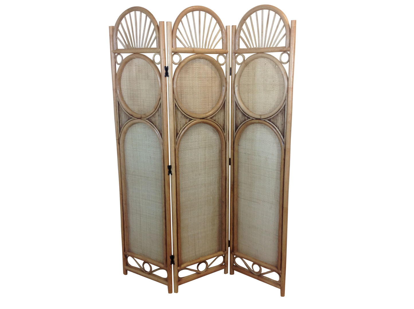 Antique Wash Cane and Wicker Parai Room Divider Screen