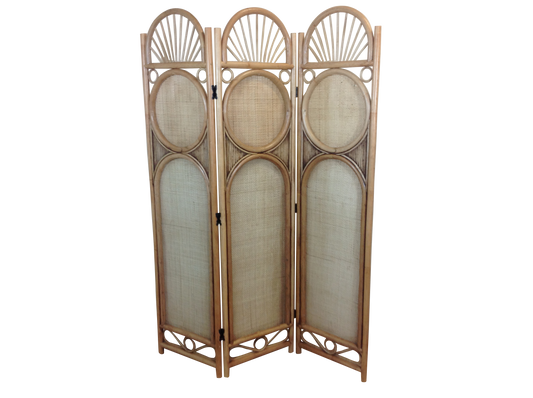 Antique Wash Cane and Wicker Parai Room Divider Screen