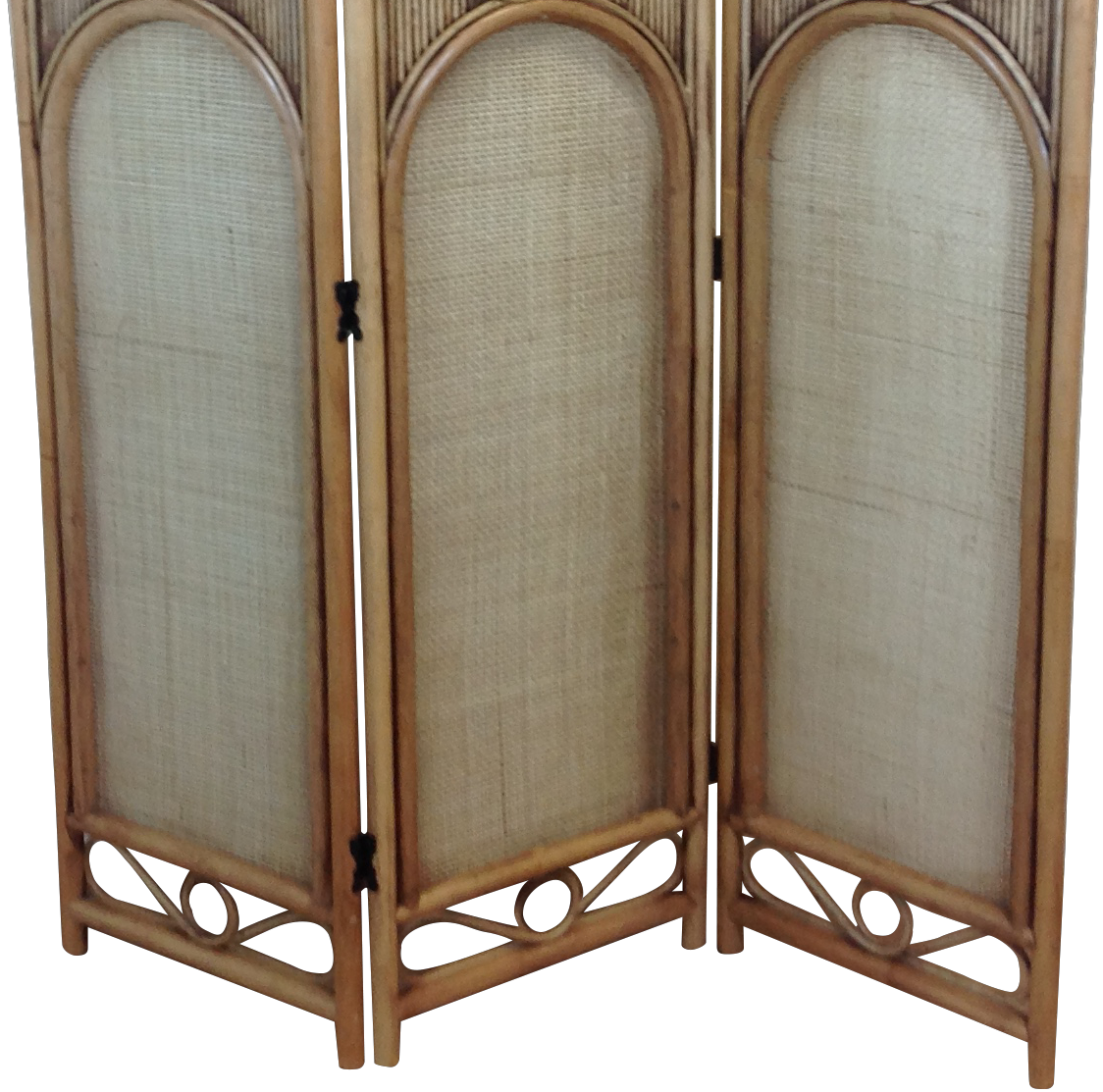 Antique Wash Cane and Wicker Parai Room Divider Screen. Bottom Picture.