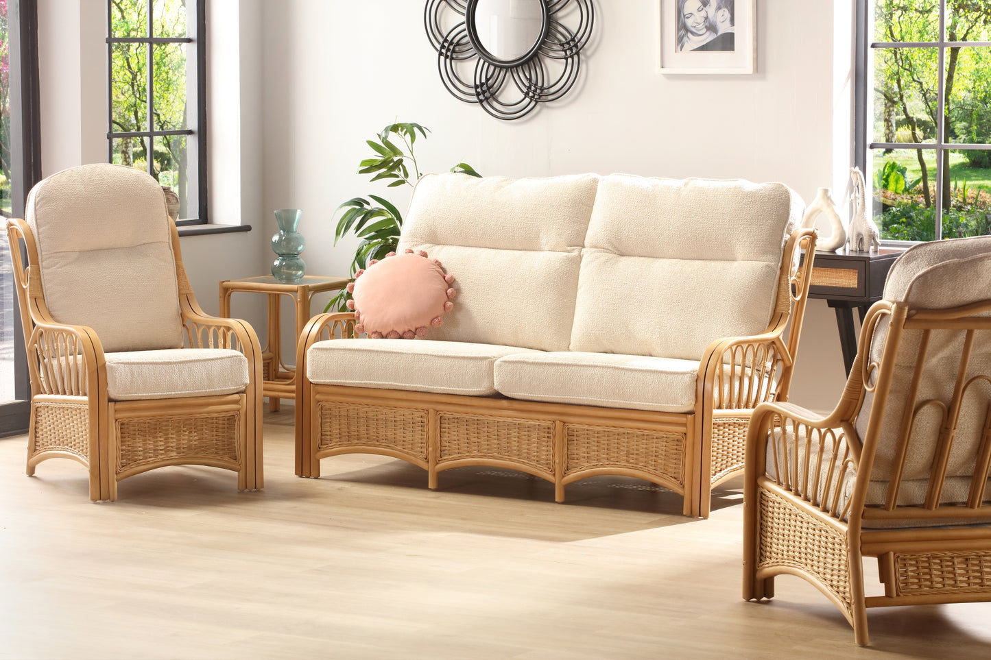 Light Oak Sao Luis Cane Conservatory 3 seater Sofa.