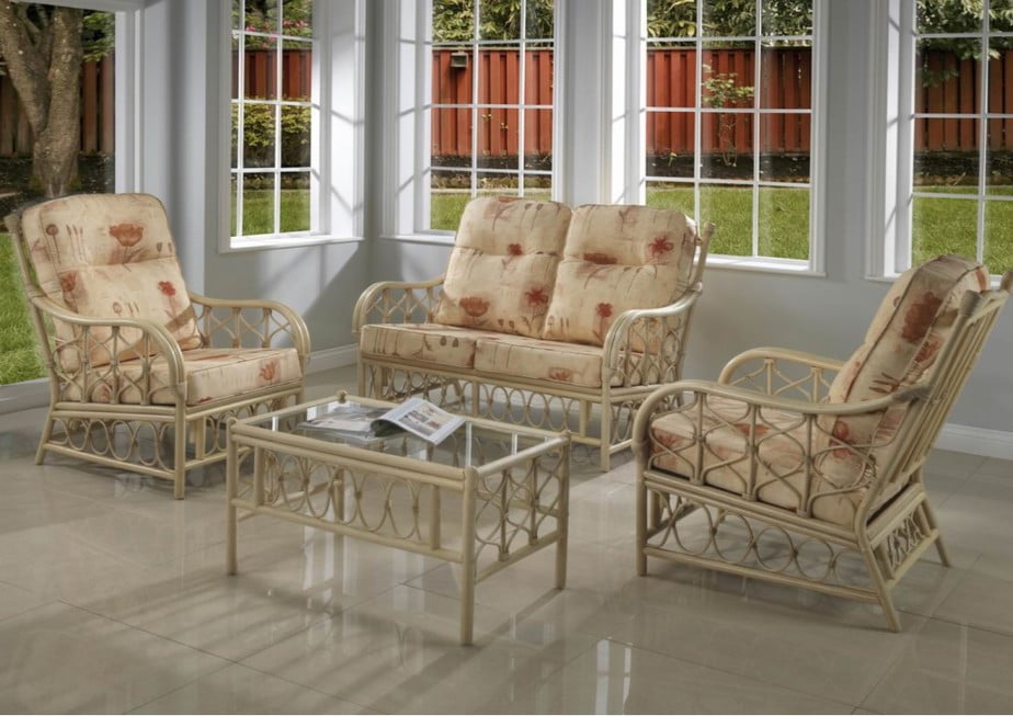 Natural Alegre Cane Conservatory 2 seater Sofa and 2x Armchairs. Rom setting 2