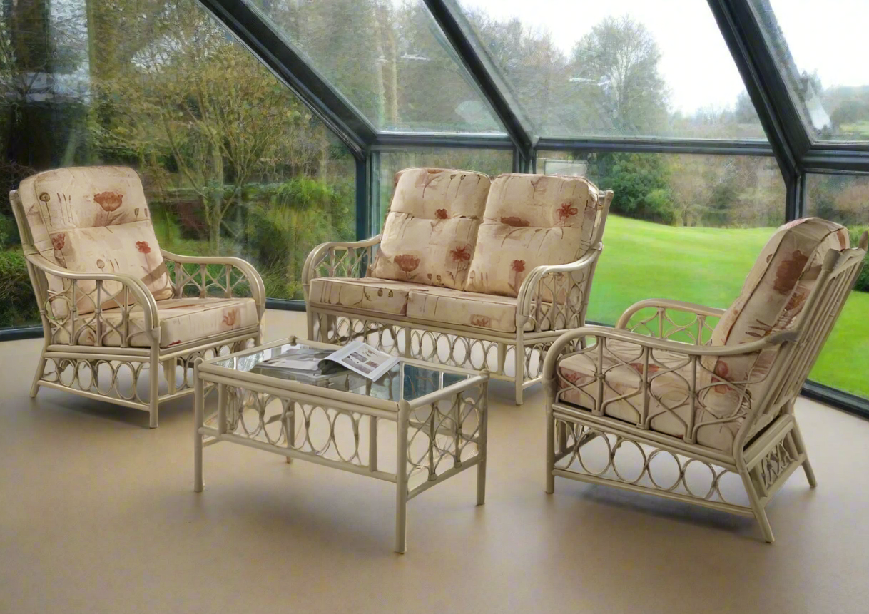 Natural Alegre Cane Conservatory 2 seater Sofa and 2x Armchairs.