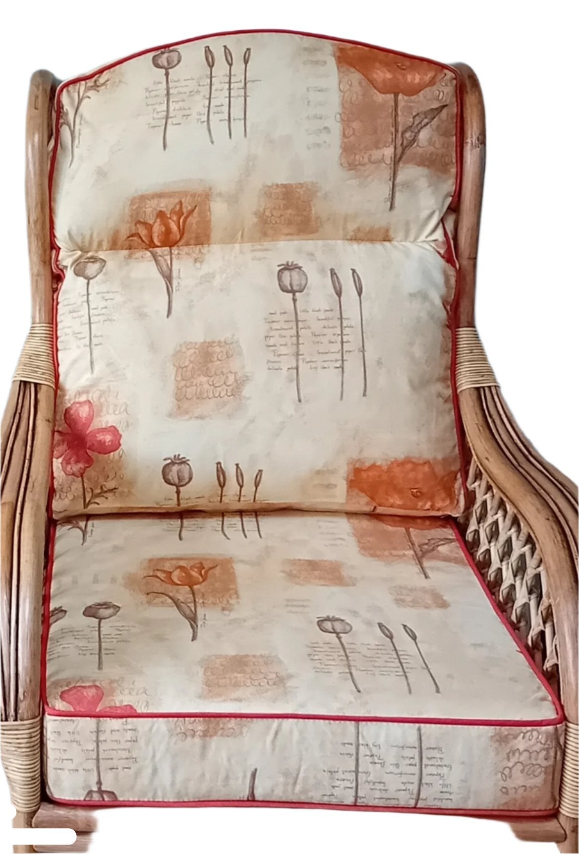 Poppies Peach Conservatory Seat and Back cushion with a Rose Piping.