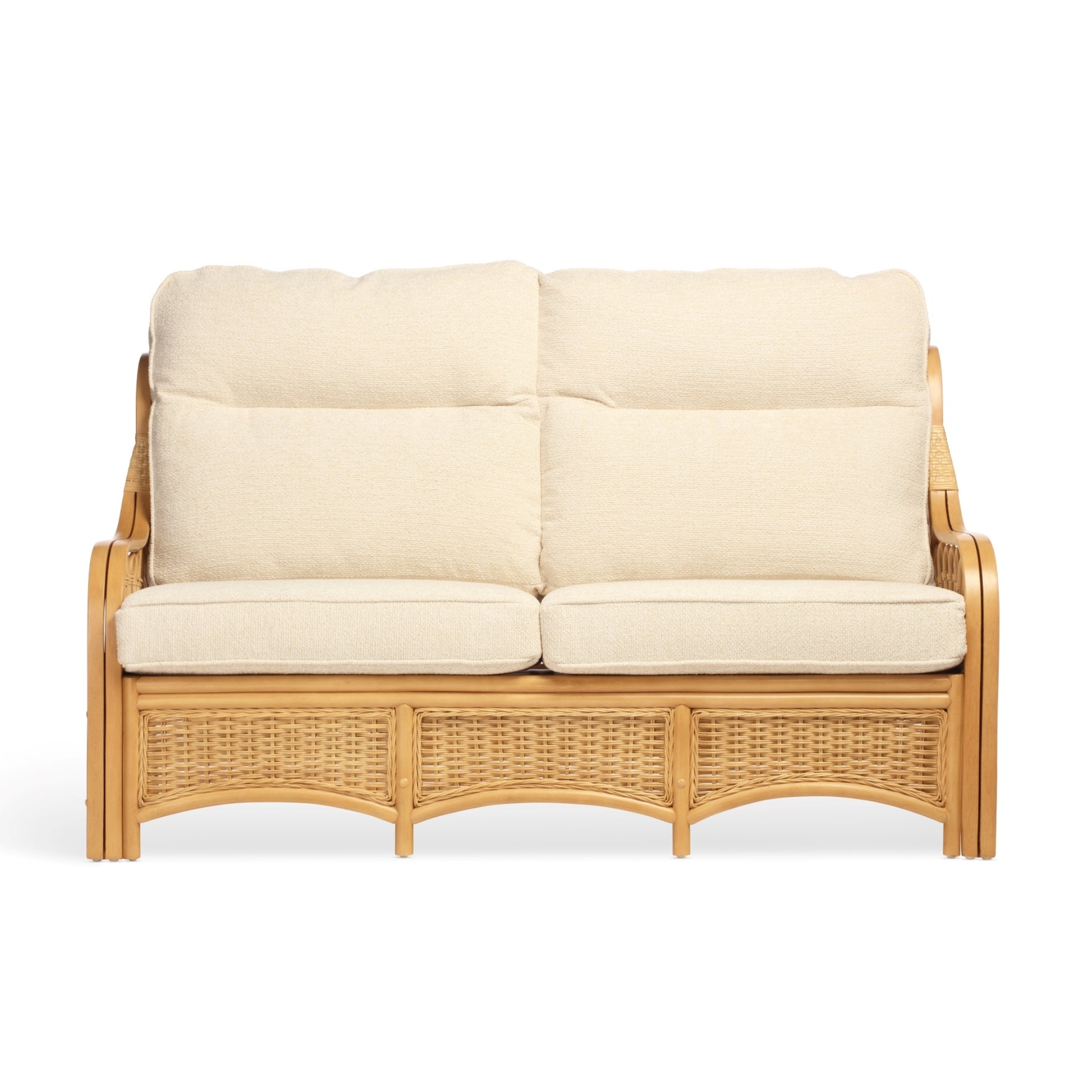 Light Oak Sao Luis Cane Conservatory 3 seater Sofa. Front View.