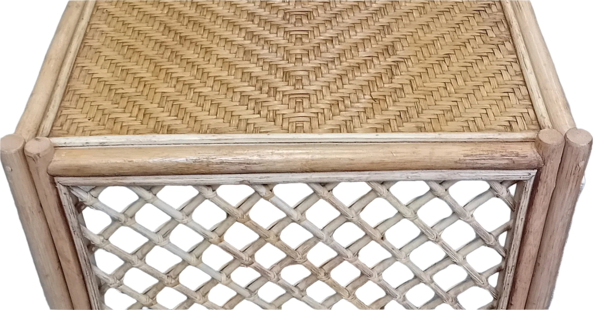 Antique Wash Serena Cane, Rattan and Wicker Conservatory Coffee Table. Close up picture.