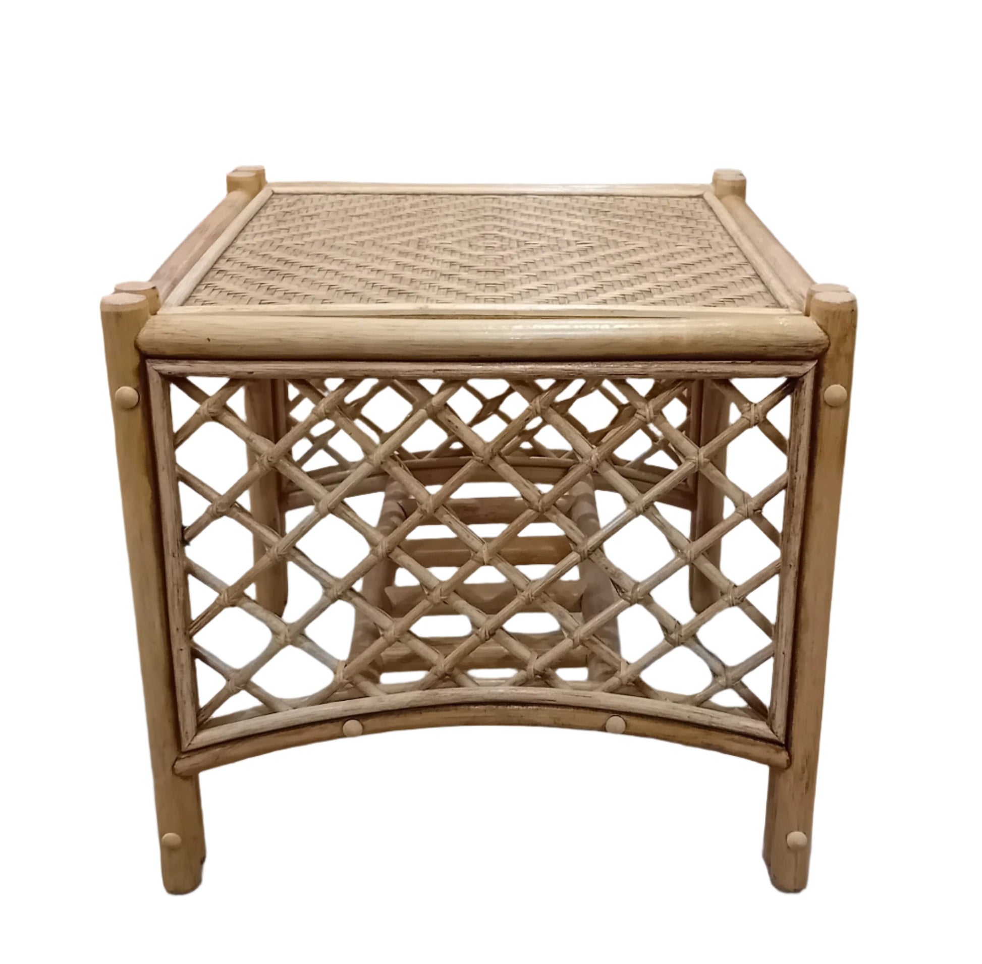 Antique Wash Serena Cane, Rattan and Wicker Conservatory Side Table. Side view. 