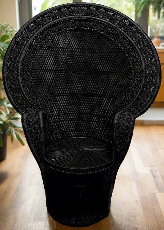 Black Wicker Rattan Double Weave Regal Peacock Chair.