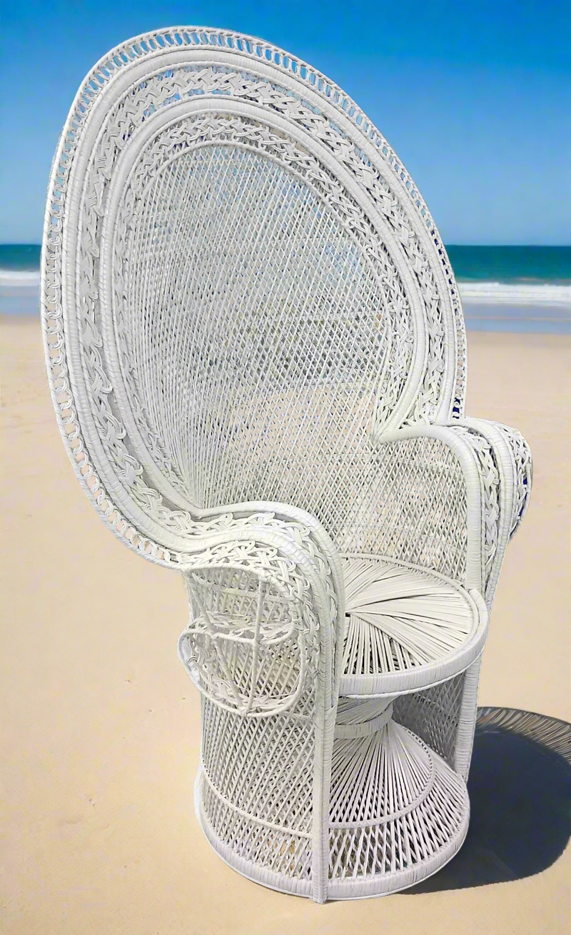 White Wicker Rattan Majestic Peacock Chair.