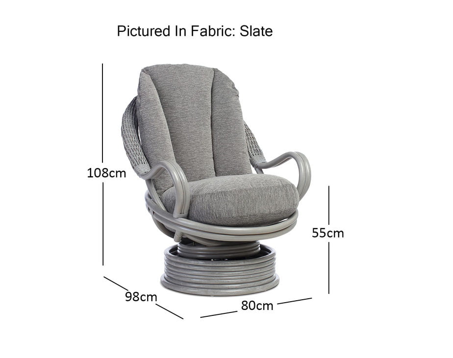 Belo Grey 2 Pole Arm Cane Conservatory Rock Swivel Chair.