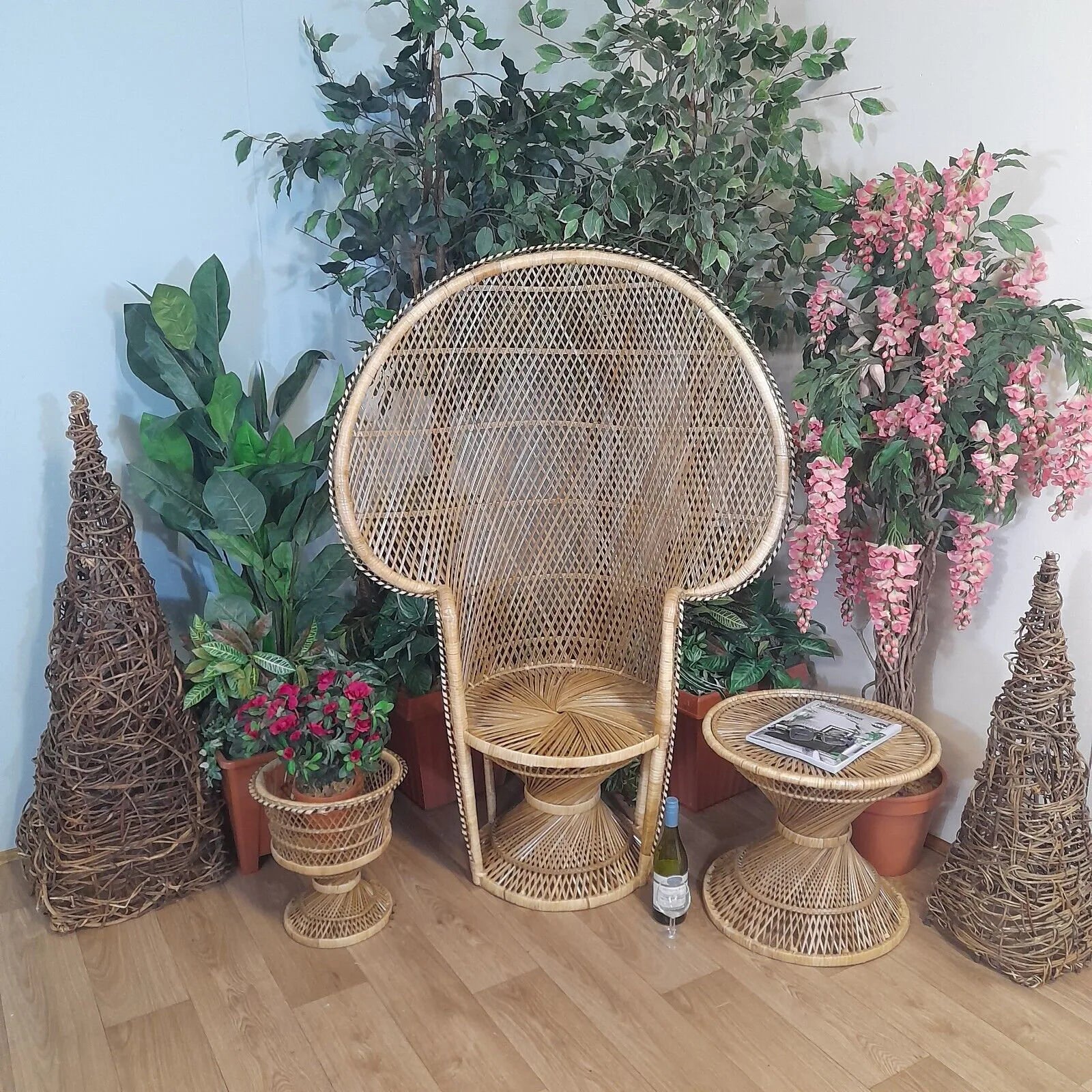 Natural Twist Base Wicker/Rattan hand made Peacock arm chair.